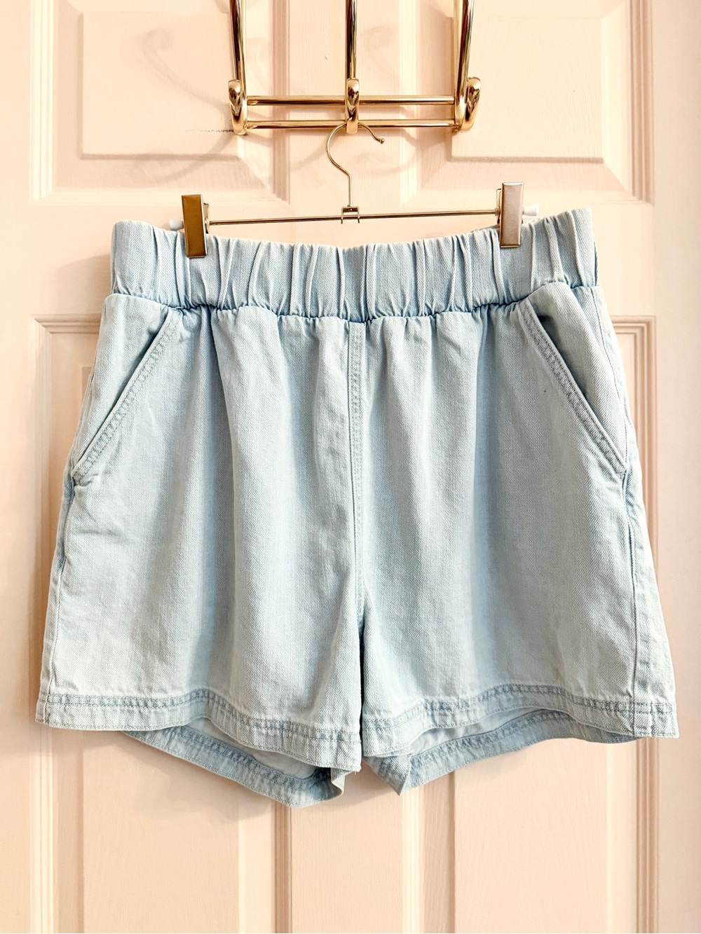 Light denim top shop shorts